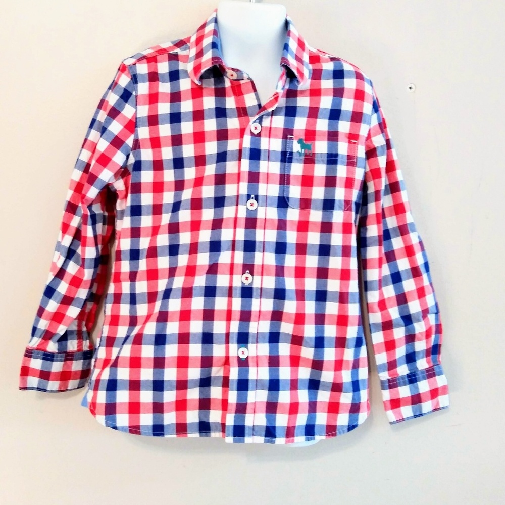 Mini Boden Red & Blue Plaid Poplin Button Down